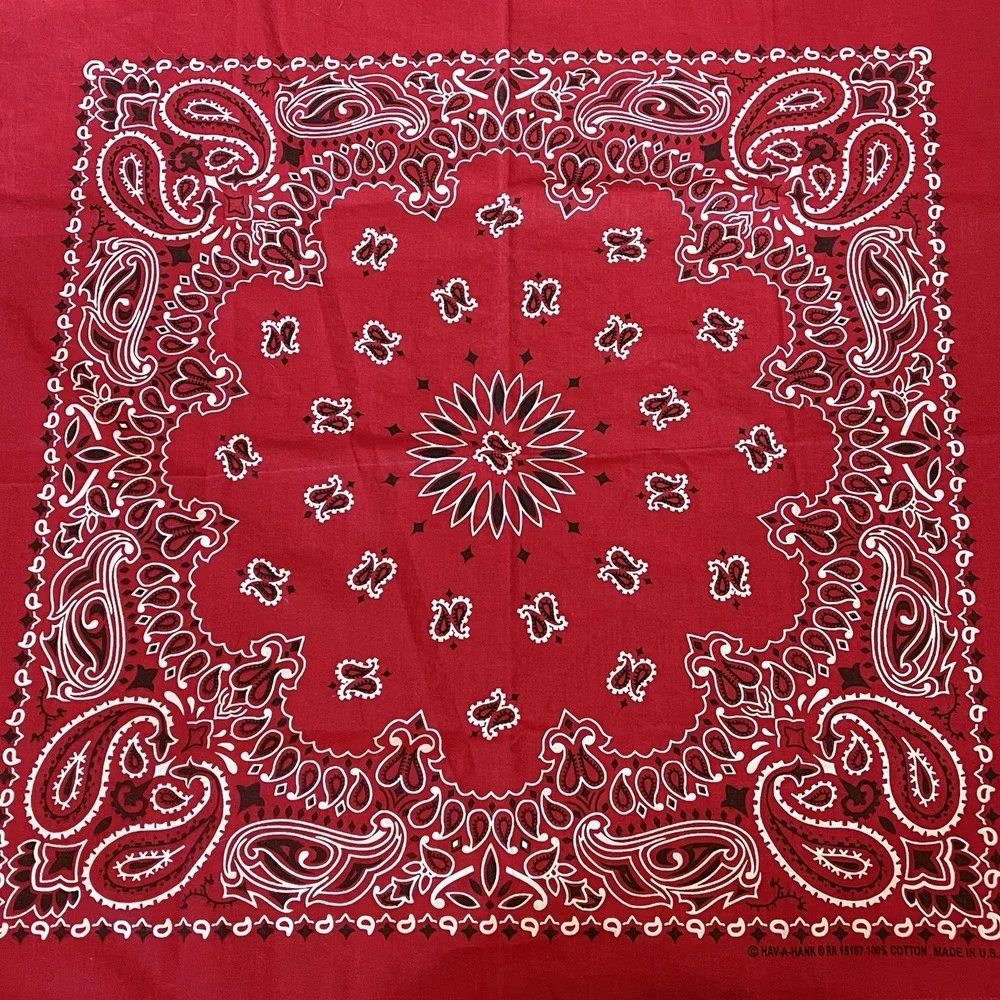 Vintage Cherry Red Paisley Bandana Star Rave Flower Cotton RN15187 Hav Hank USA‎